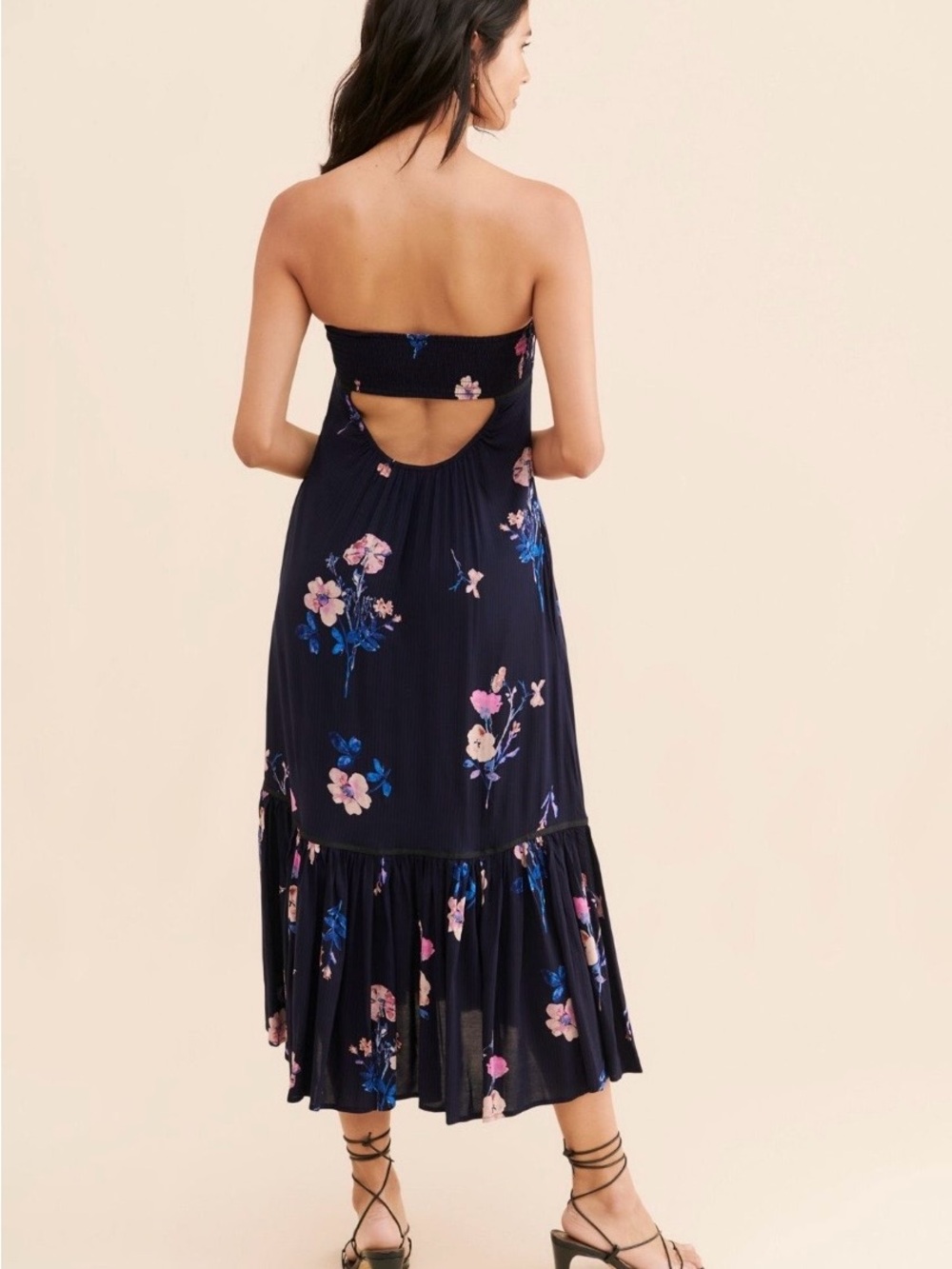 Free People ORANGE Floral Strapless Midi Dress